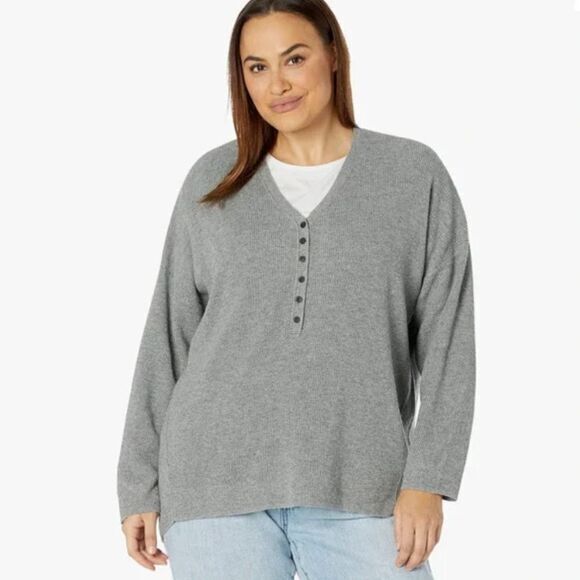 NEW Madewell Plus Asherton Waffle Henley Sweater in gray, 3X - Picture 1 of 16